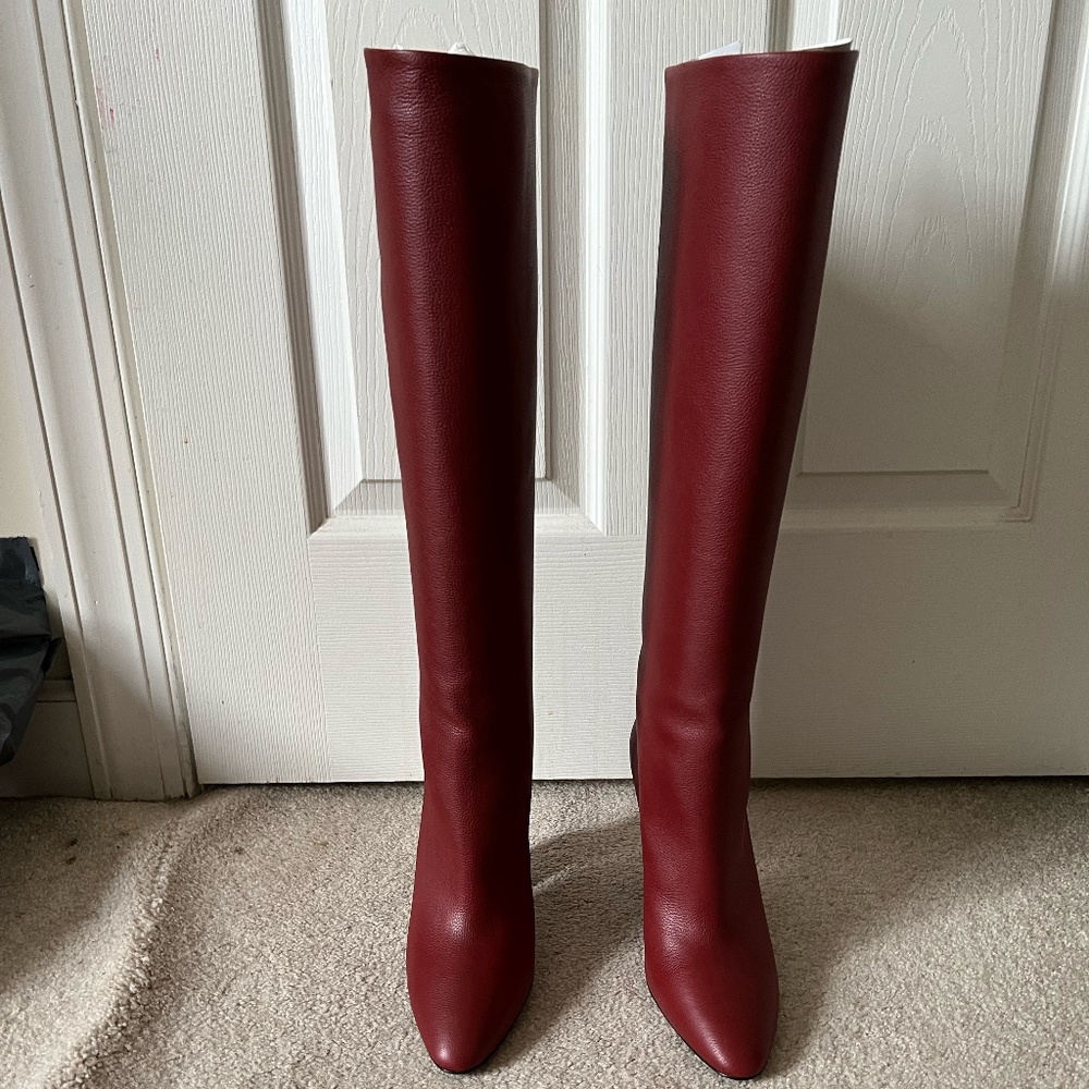 Brand New! Red Salvatore Ferragamo Antea Leather Knee-High Boots 7.5 W
